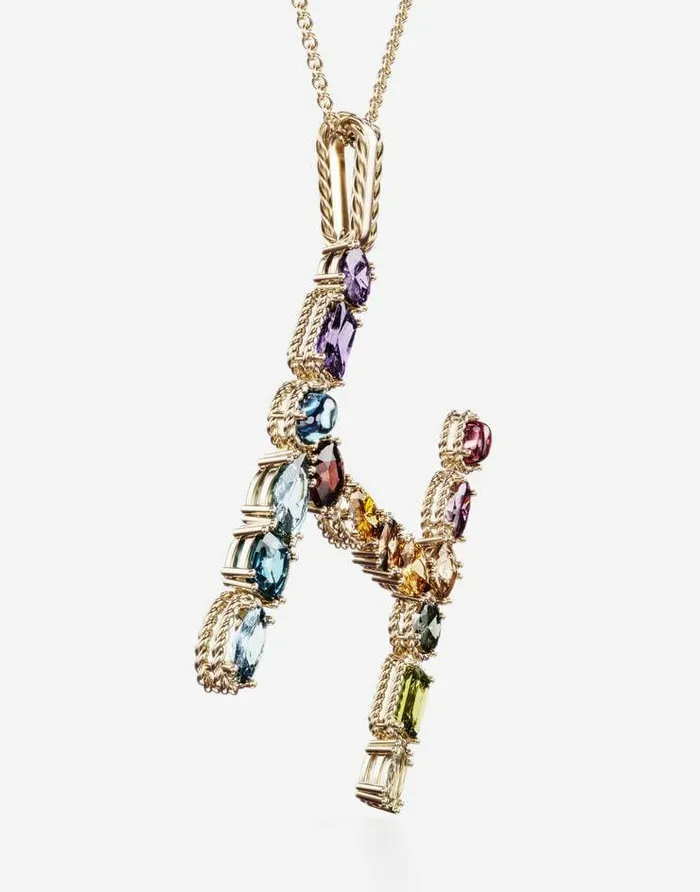 Dolce and Gabbana Alphabet Collection Women Rainbow Alphabet H Pendant In Yellow Gold With Multicolor Fine Gems Gold Dolce and Gabbana Alphabet Collection Women Rainbow Alphabet H Pendant In Yellow Gold With Multicolor Fine Gems Gold