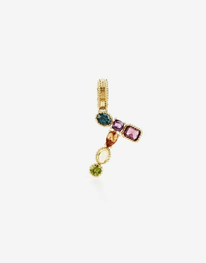 Dolce and Gabbana Alphabet Collection Women Rainbow Alphabet T 18 Kt Yellow Gold Charm With Multicolor Fine Gems Gold Dolce and Gabbana Alphabet Collection Women Rainbow Alphabet T 18 Kt Yellow Gold Charm With Multicolor Fine Gems Gold