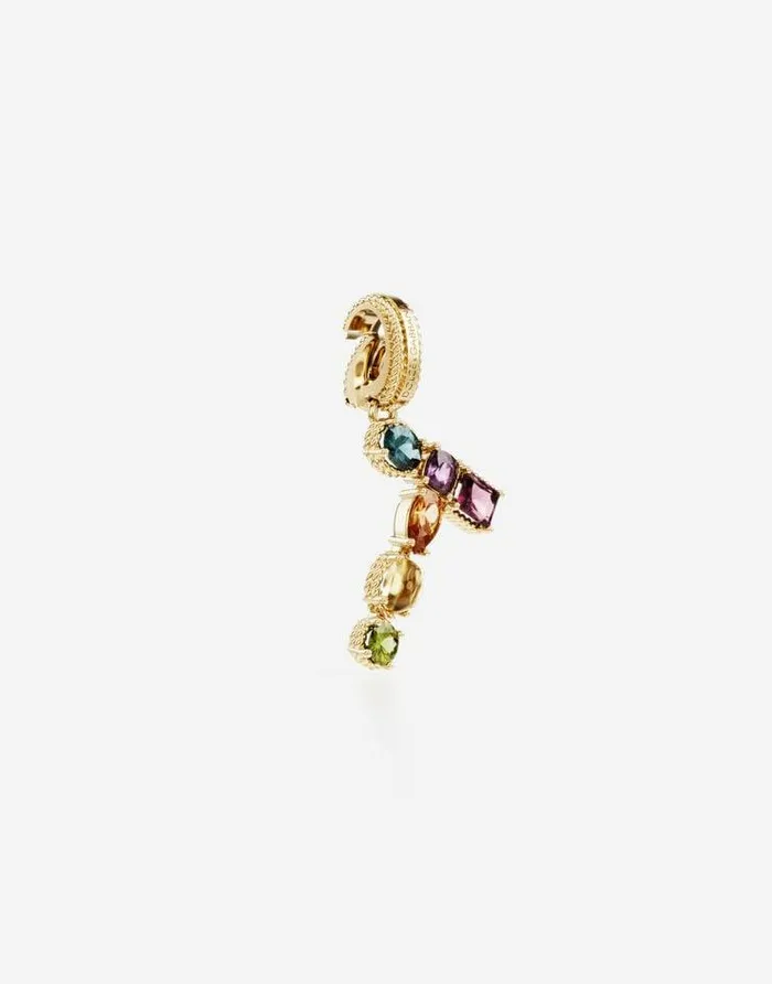Dolce and Gabbana Alphabet Collection Women Rainbow Alphabet T 18 Kt Yellow Gold Charm With Multicolor Fine Gems Gold Dolce and Gabbana Alphabet Collection Women Rainbow Alphabet T 18 Kt Yellow Gold Charm With Multicolor Fine Gems Gold