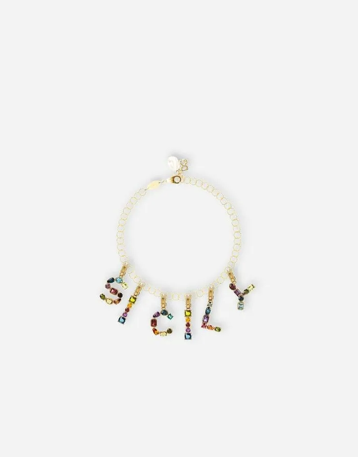 Dolce and Gabbana Alphabet Collection Women Rainbow Alphabet T 18 Kt Yellow Gold Charm With Multicolor Fine Gems Gold Dolce and Gabbana Alphabet Collection Women Rainbow Alphabet T 18 Kt Yellow Gold Charm With Multicolor Fine Gems Gold