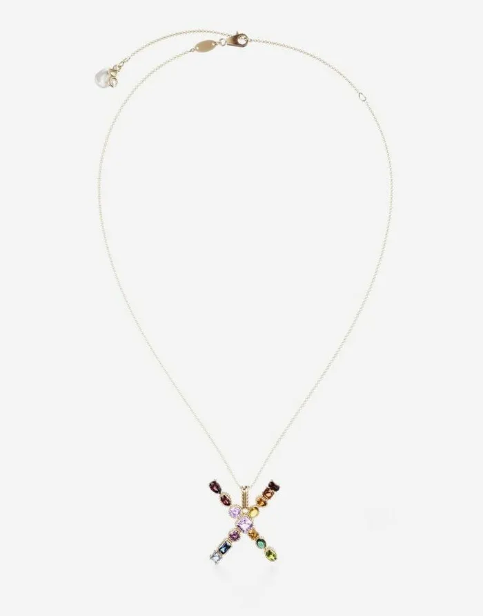 Dolce and Gabbana Alphabet Collection Women Rainbow Alphabet X Pendant In Yellow Gold With Multicolor Fine Gems Gold Dolce and Gabbana Alphabet Collection Women Rainbow Alphabet X Pendant In Yellow Gold With Multicolor Fine Gems Gold