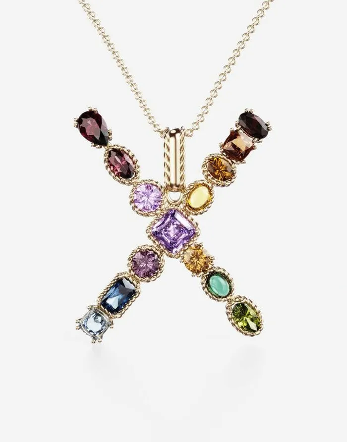 Dolce and Gabbana Alphabet Collection Women Rainbow Alphabet X Pendant In Yellow Gold With Multicolor Fine Gems Gold Dolce and Gabbana Alphabet Collection Women Rainbow Alphabet X Pendant In Yellow Gold With Multicolor Fine Gems Gold