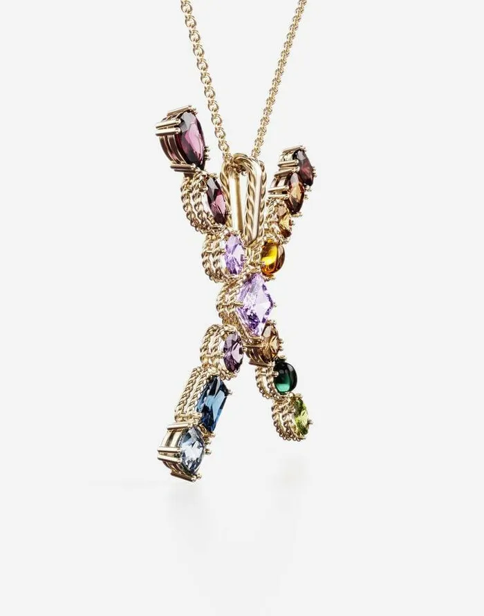 Dolce and Gabbana Alphabet Collection Women Rainbow Alphabet X Pendant In Yellow Gold With Multicolor Fine Gems Gold Dolce and Gabbana Alphabet Collection Women Rainbow Alphabet X Pendant In Yellow Gold With Multicolor Fine Gems Gold
