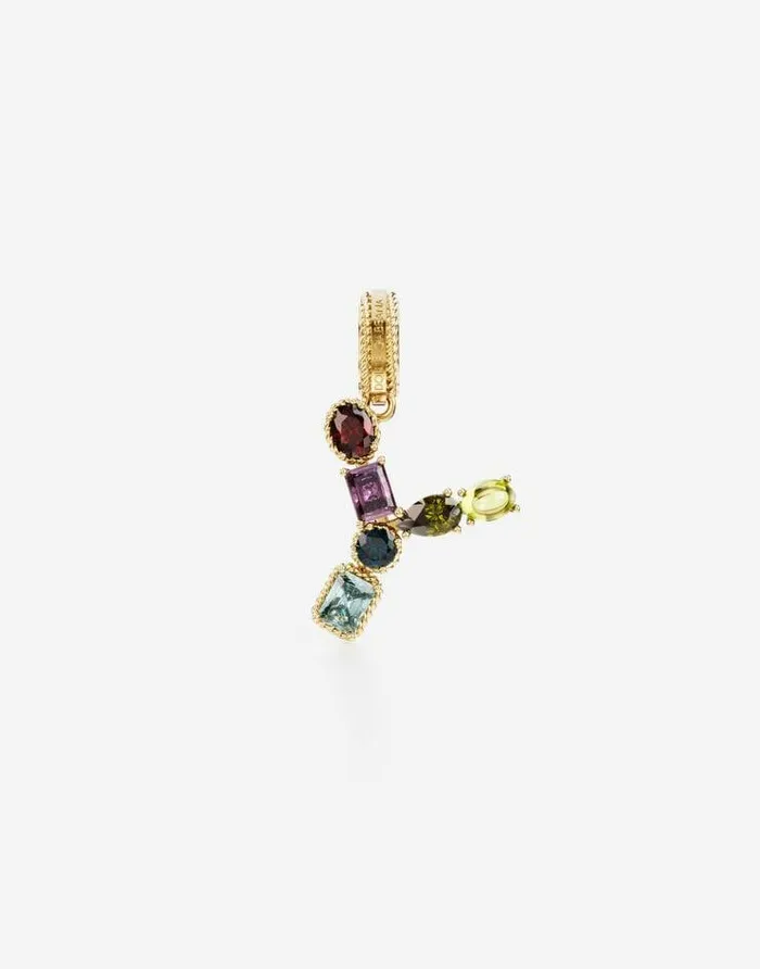 Dolce and Gabbana Alphabet Collection Women Rainbow Alphabet Y 18 Kt Yellow Gold Charm With Multicolor Fine Gems Gold Dolce and Gabbana Alphabet Collection Women Rainbow Alphabet Y 18 Kt Yellow Gold Charm With Multicolor Fine Gems Gold