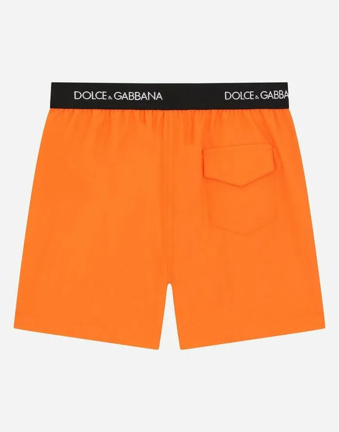 Dolce and Gabbana Beachwear Children Nylon Swim Trunks With Branded Elastic Orange Dolce and Gabbana Beachwear Children Nylon Swim Trunks With Branded Elastic Orange