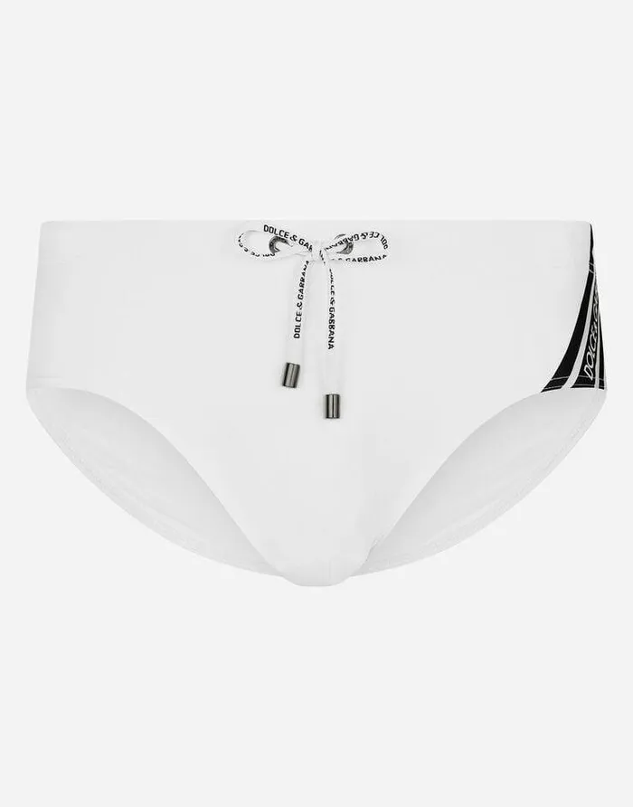 Dolce and Gabbana Beachwear Men Swim Briefs With Highcut Leg And Branded Band White