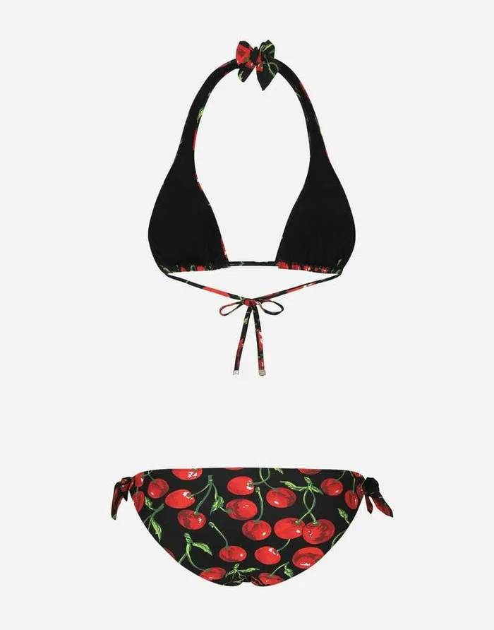 Dolce and Gabbana Beachwear Women Cherryprint Triangle Bikini Multicolor Dolce and Gabbana Beachwear Women Cherryprint Triangle Bikini Multicolor