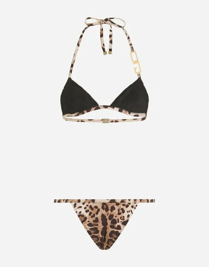 Dolce and Gabbana Beachwear Women Leopardprint Triangle Bikini Animal Print Dolce and Gabbana Beachwear Women Leopardprint Triangle Bikini Animal Print