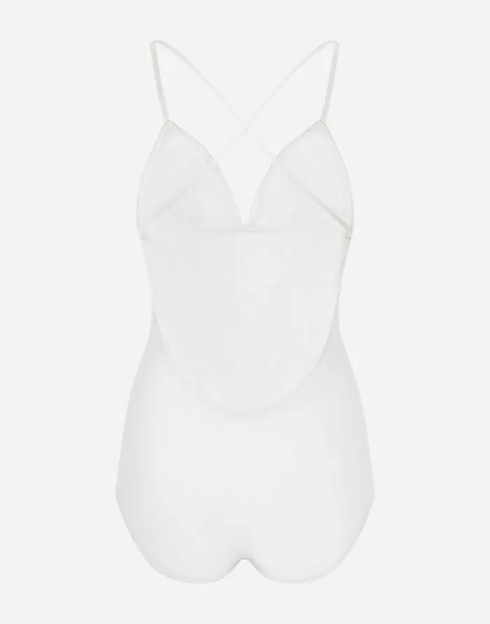 Dolce and Gabbana Beachwear Women Onepiece Swimsuit With Plunging Neckline White Dolce and Gabbana Beachwear Women Onepiece Swimsuit With Plunging Neckline White