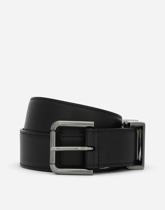 Dolce and Gabbana Belts Men Calfskin Belt With DG Logo Black