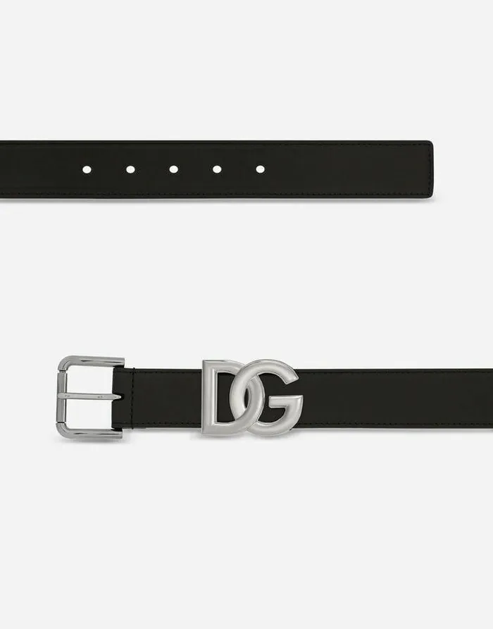 Dolce and Gabbana Belts Men Calfskin Belt With DG Logo Black Dolce and Gabbana Belts Men Calfskin Belt With DG Logo Black