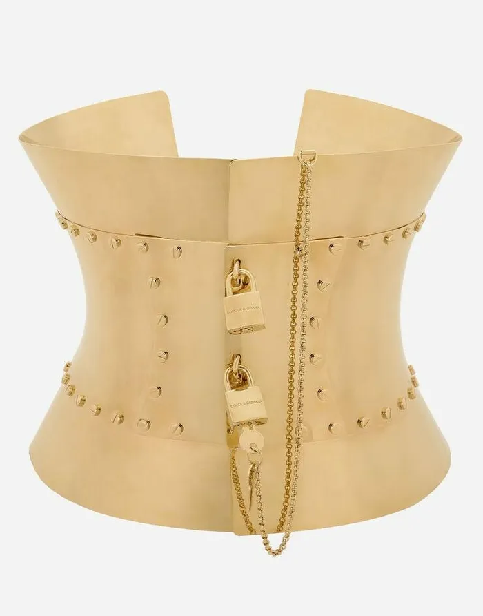 Dolce and Gabbana Belts Women Rigid Wide Corset Belt With Padlocks Gold