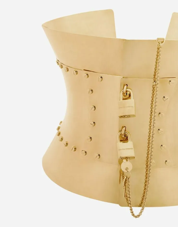 Dolce and Gabbana Belts Women Rigid Wide Corset Belt With Padlocks Gold Dolce and Gabbana Belts Women Rigid Wide Corset Belt With Padlocks Gold