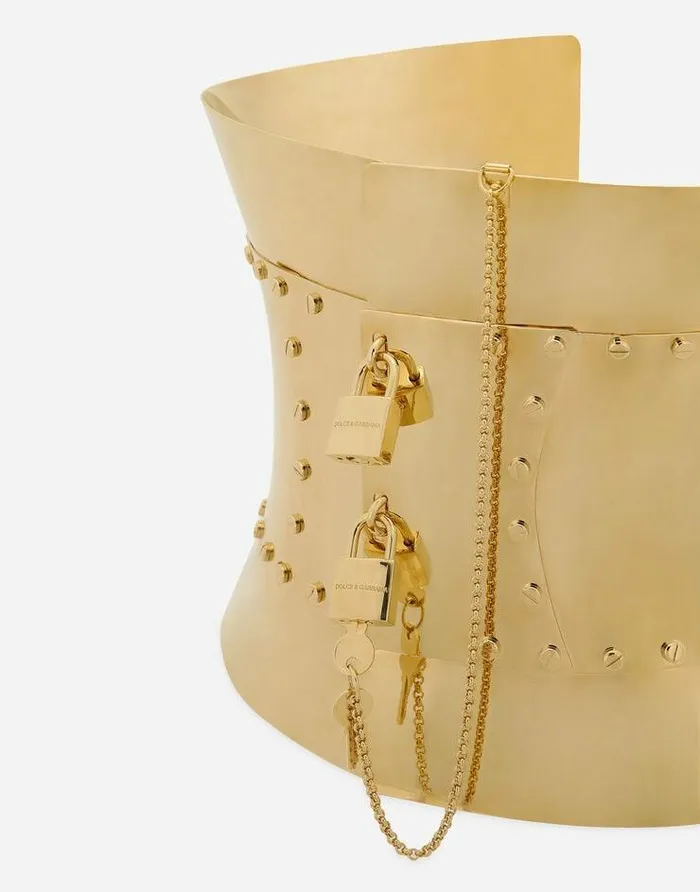 Dolce and Gabbana Belts Women Rigid Wide Corset Belt With Padlocks Gold Dolce and Gabbana Belts Women Rigid Wide Corset Belt With Padlocks Gold