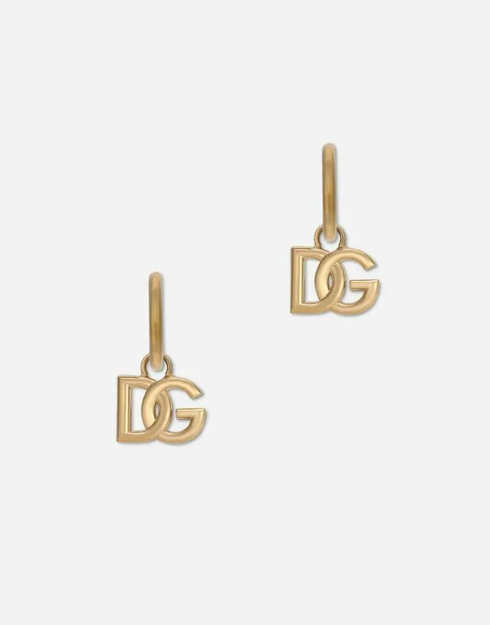 Dolce and Gabbana Bijoux Men Hoop Earrings With DG Logo Pendants Gold
