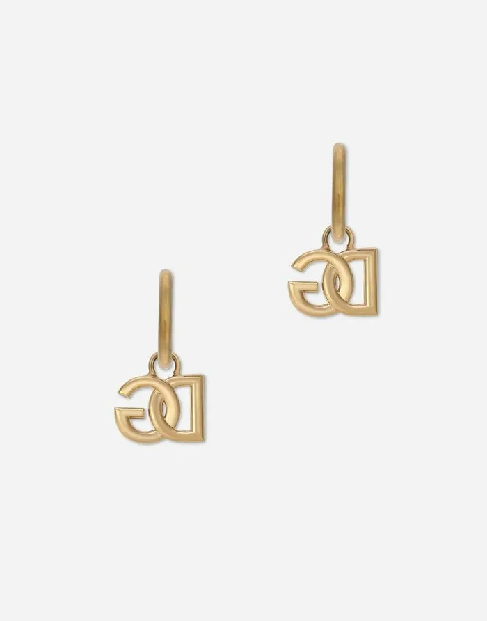 Dolce and Gabbana Bijoux Men Hoop Earrings With DG Logo Pendants Gold Dolce and Gabbana Bijoux Men Hoop Earrings With DG Logo Pendants Gold