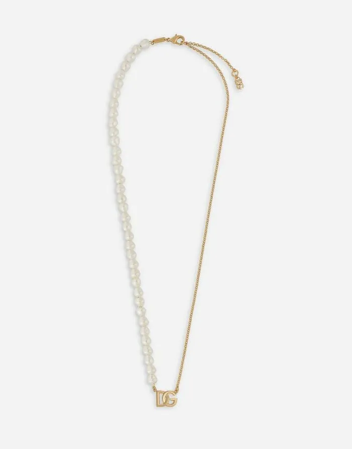 Dolce and Gabbana Bijoux Men Necklace With Pearls And DG Logo Gold