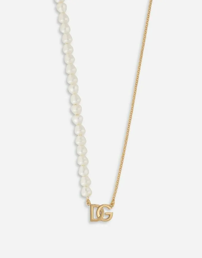 Dolce and Gabbana Bijoux Men Necklace With Pearls And DG Logo Gold Dolce and Gabbana Bijoux Men Necklace With Pearls And DG Logo Gold