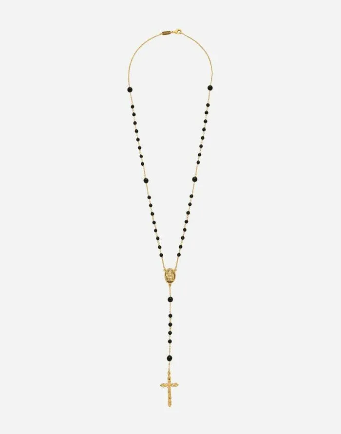 Dolce and Gabbana Bijoux Men Rosary Necklace With Natural Gemstones Gold