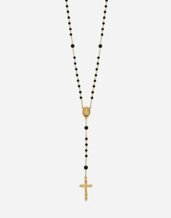 Dolce and Gabbana Bijoux Men Rosary Necklace With Natural Gemstones Gold Dolce and Gabbana Bijoux Men Rosary Necklace With Natural Gemstones Gold