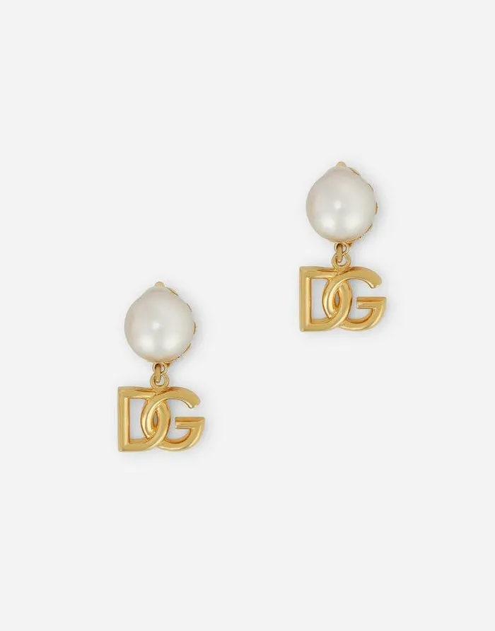 Dolce and Gabbana Bijoux Women Earrings With DG Logo And Pearl Gold