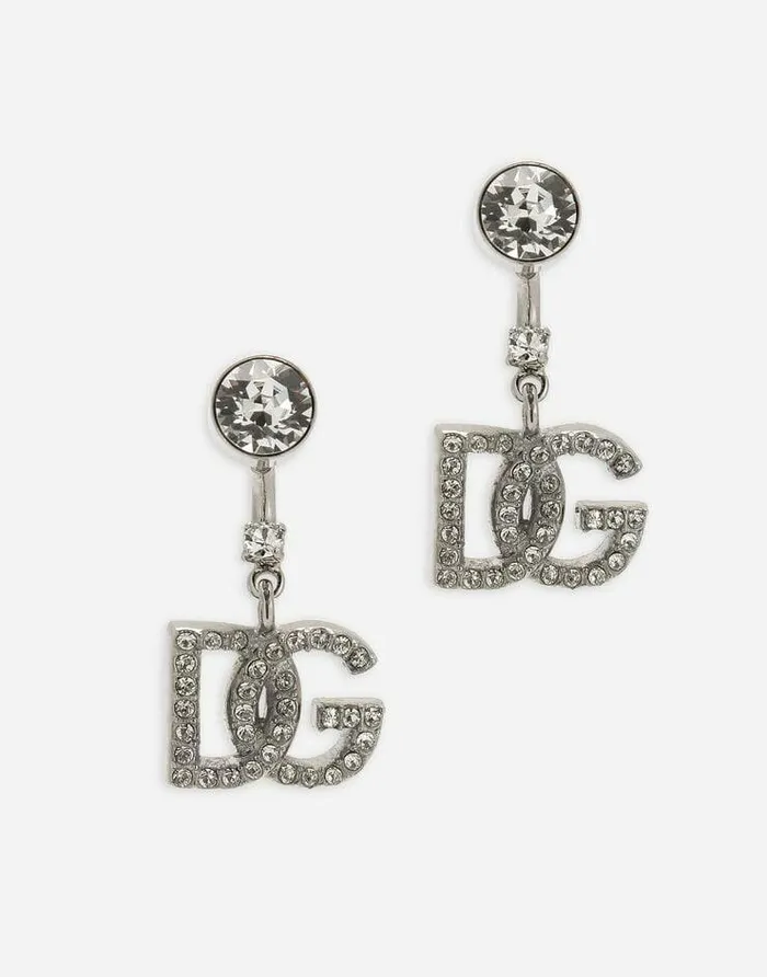 Dolce and Gabbana Bijoux Women KIM DOLCEandGABBANA Earrings With DG Logo And Rhinestones Silver Dolce and Gabbana Bijoux Women KIM DOLCEandGABBANA Earrings With DG Logo And Rhinestones Silver