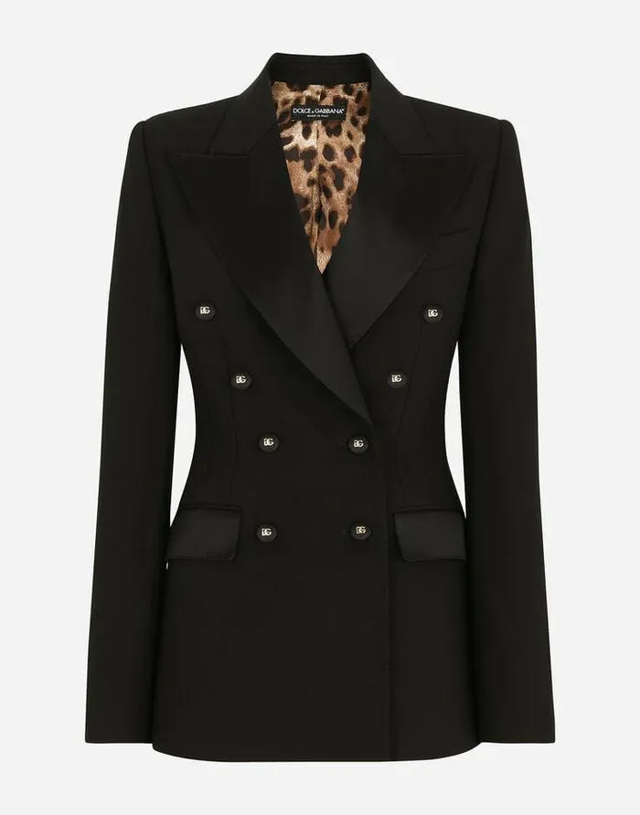 Dolce and Gabbana Blazers Women Doublebreasted Satin And Wool Fabric Jacket Black Dolce and Gabbana Blazers Women Doublebreasted Satin And Wool Fabric Jacket Black