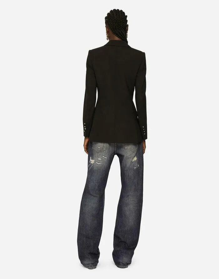 Dolce and Gabbana Blazers Women Doublebreasted Satin And Wool Fabric Jacket Black Dolce and Gabbana Blazers Women Doublebreasted Satin And Wool Fabric Jacket Black