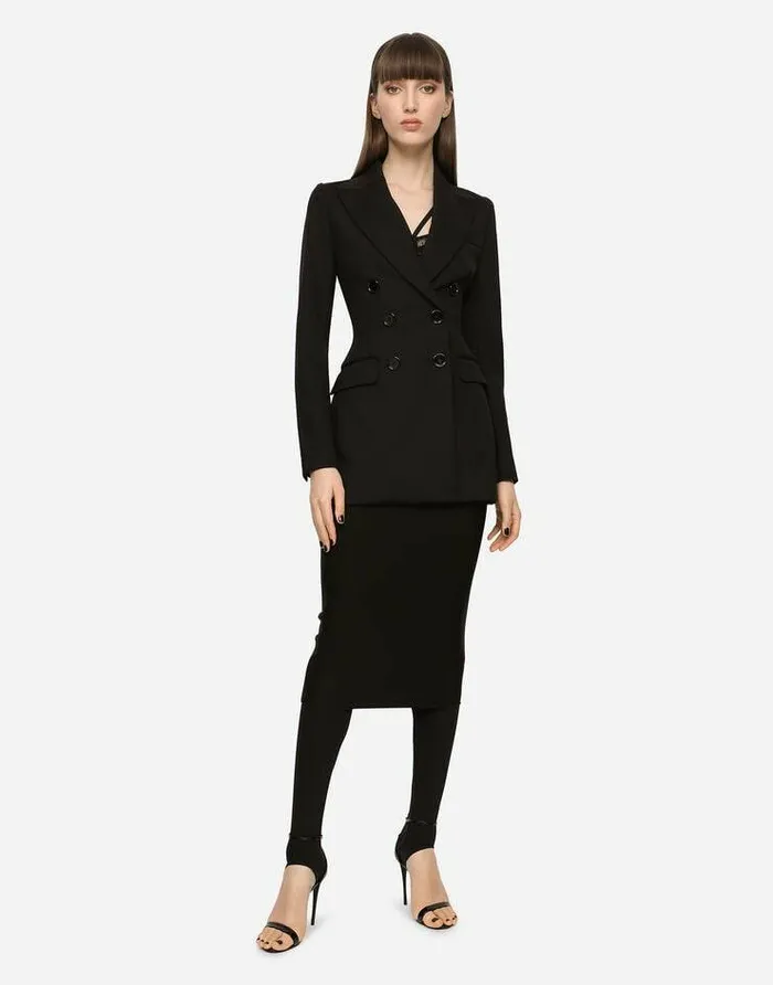 Dolce and Gabbana Blazers Women Doublebreasted Technical Jersey Jacket Black Dolce and Gabbana Blazers Women Doublebreasted Technical Jersey Jacket Black