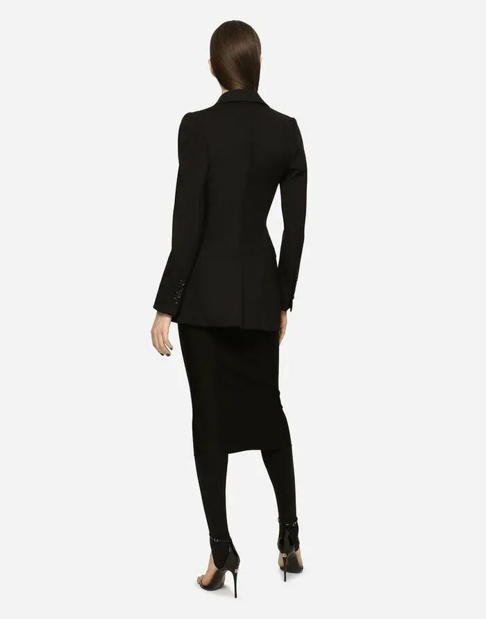 Dolce and Gabbana Blazers Women Doublebreasted Technical Jersey Jacket Black Dolce and Gabbana Blazers Women Doublebreasted Technical Jersey Jacket Black