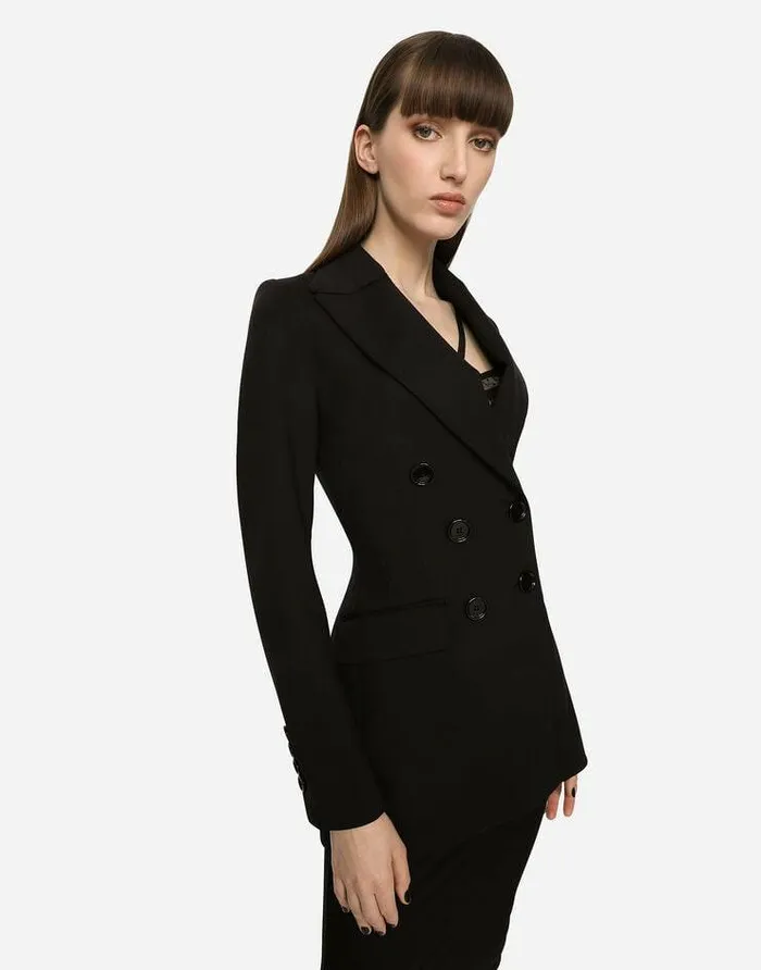 Dolce and Gabbana Blazers Women Doublebreasted Technical Jersey Jacket Black Dolce and Gabbana Blazers Women Doublebreasted Technical Jersey Jacket Black