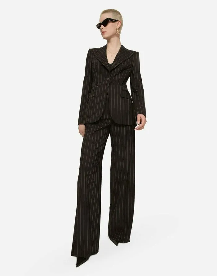 Dolce and Gabbana Blazers Women Singlebreasted Pinstripe Wool Turlington Jacket Multicolor Dolce and Gabbana Blazers Women Singlebreasted Pinstripe Wool Turlington Jacket Multicolor