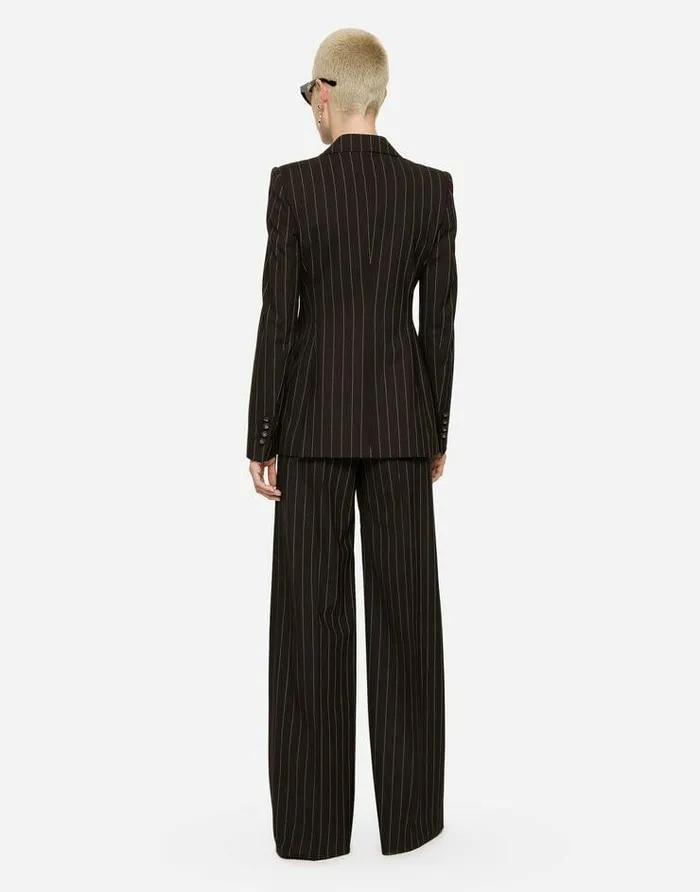 Dolce and Gabbana Blazers Women Singlebreasted Pinstripe Wool Turlington Jacket Multicolor Dolce and Gabbana Blazers Women Singlebreasted Pinstripe Wool Turlington Jacket Multicolor