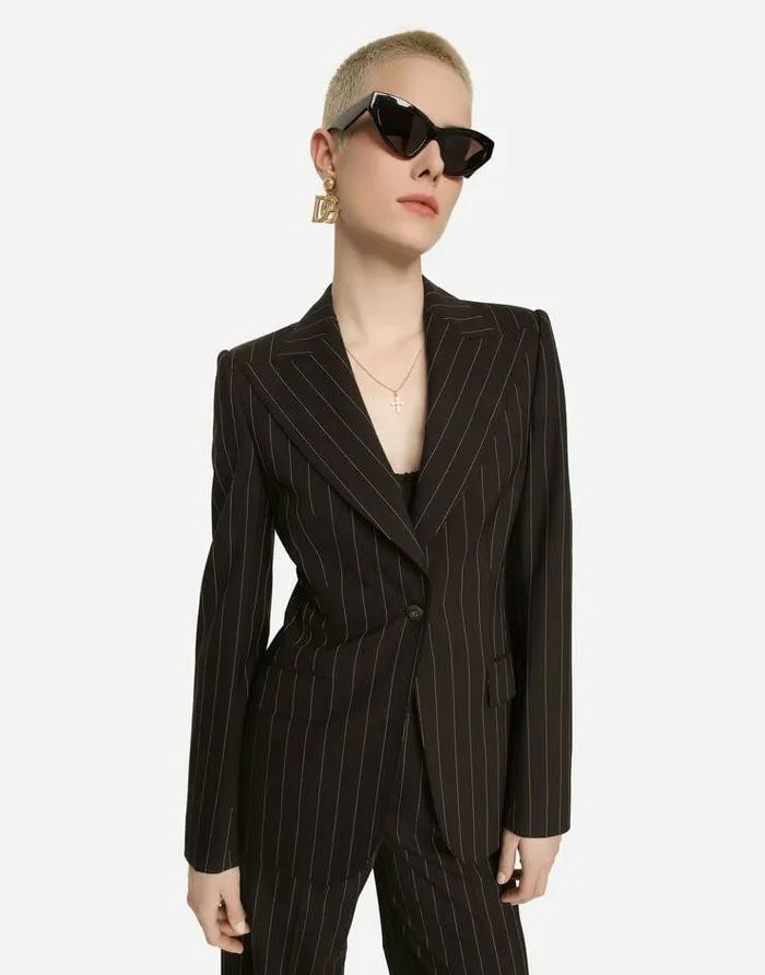 Dolce and Gabbana Blazers Women Singlebreasted Pinstripe Wool Turlington Jacket Multicolor Dolce and Gabbana Blazers Women Singlebreasted Pinstripe Wool Turlington Jacket Multicolor
