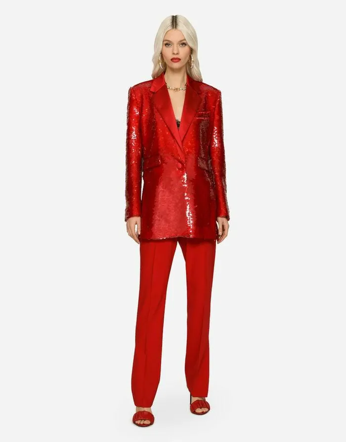 Dolce and Gabbana Blazers Women Singlebreasted Sequined Jacket Bordeaux Dolce and Gabbana Blazers Women Singlebreasted Sequined Jacket Bordeaux