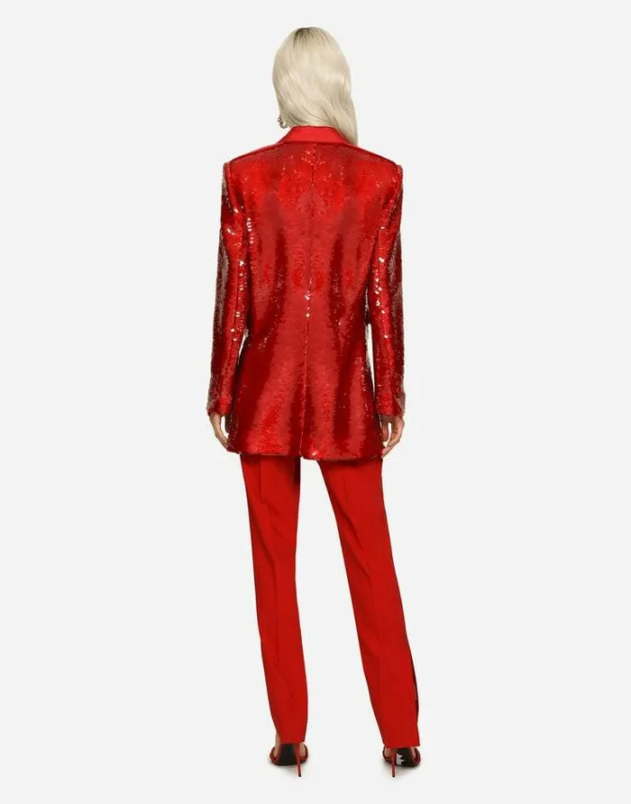 Dolce and Gabbana Blazers Women Singlebreasted Sequined Jacket Bordeaux Dolce and Gabbana Blazers Women Singlebreasted Sequined Jacket Bordeaux