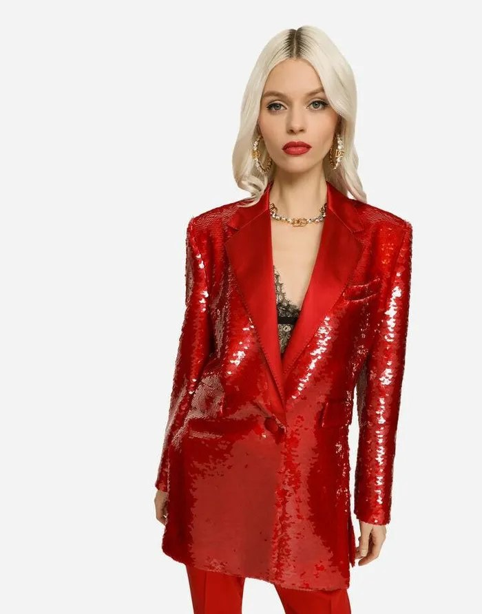 Dolce and Gabbana Blazers Women Singlebreasted Sequined Jacket Bordeaux Dolce and Gabbana Blazers Women Singlebreasted Sequined Jacket Bordeaux
