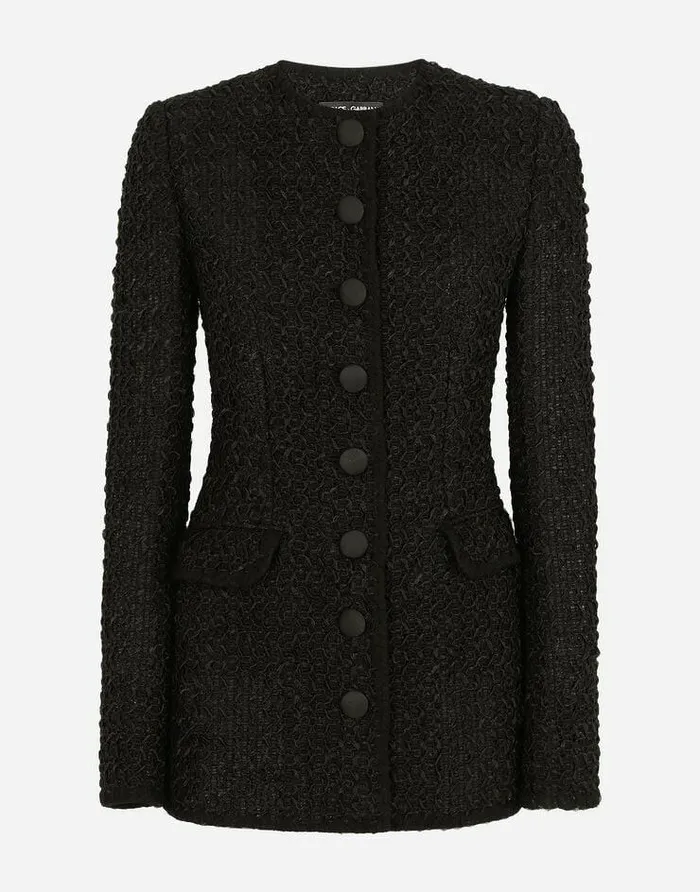 Dolce and Gabbana Blazers Women Singlebreasted Tweed Jacket Black