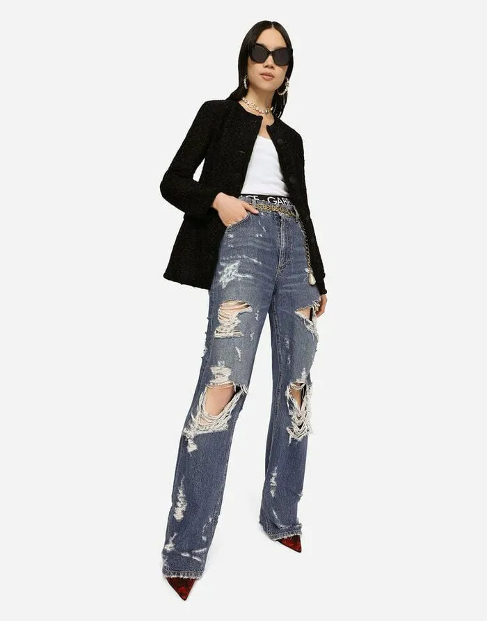 Dolce and Gabbana Blazers Women Singlebreasted Tweed Jacket Black Dolce and Gabbana Blazers Women Singlebreasted Tweed Jacket Black