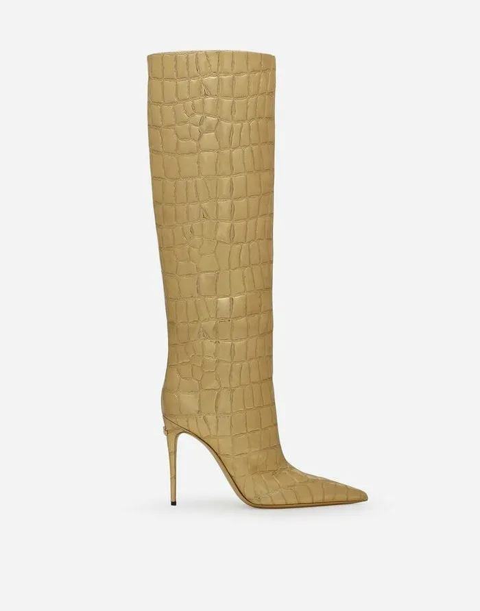 Dolce and Gabbana Boots And Booties Women Crocodileprint Foiled Calfskin Boots Gold Dolce and Gabbana Boots And Booties Women Crocodileprint Foiled Calfskin Boots Gold
