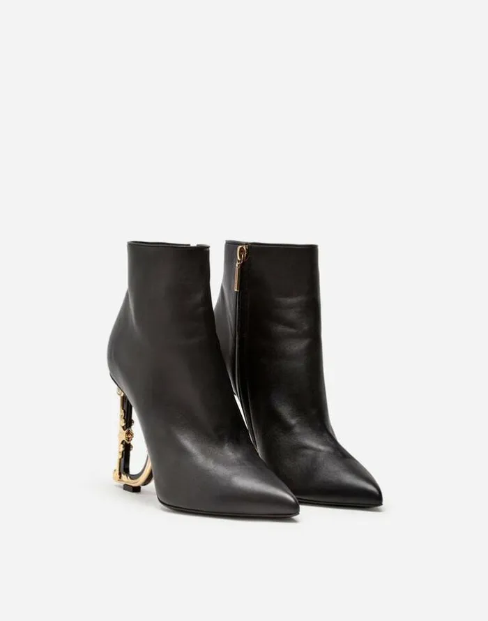 Dolce and Gabbana Boots And Booties Women Nappa Leather Ankle Boots With Baroque DG Detail Black Dolce and Gabbana Boots And Booties Women Nappa Leather Ankle Boots With Baroque DG Detail Black