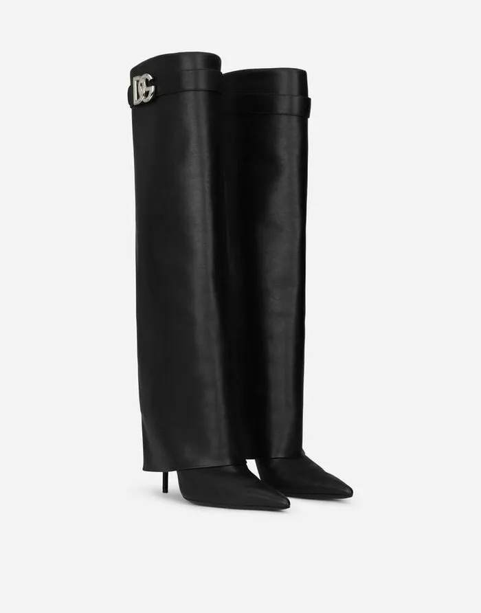 Dolce and Gabbana Boots And Booties Women Nappa Leather Boots With DG Logo Black Dolce and Gabbana Boots And Booties Women Nappa Leather Boots With DG Logo Black