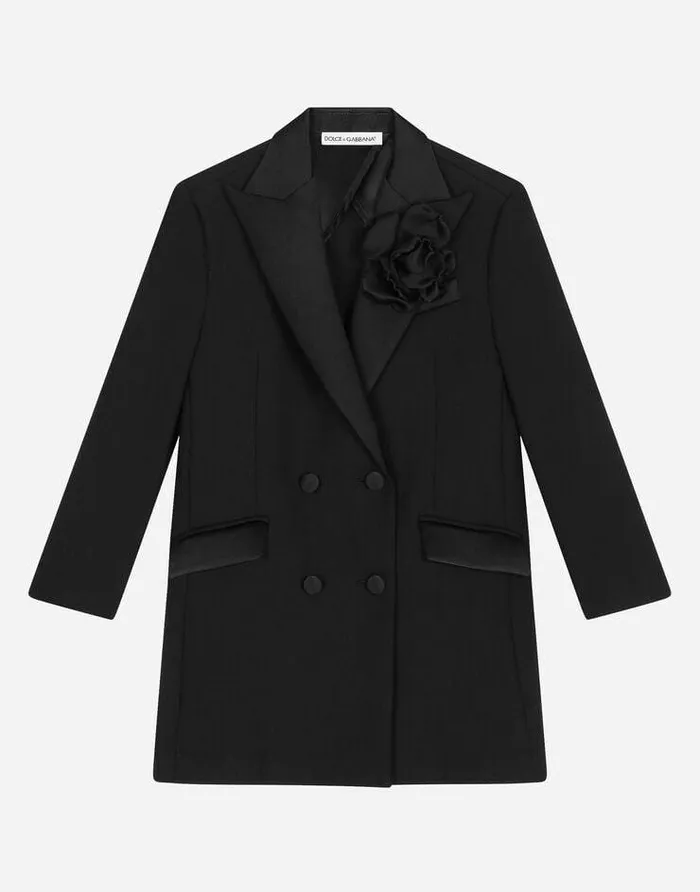 Dolce and Gabbana Coats And Jackets Children Doublebreasted Scuba Coat With Duchesse Inserts Black Dolce and Gabbana Coats And Jackets Children Doublebreasted Scuba Coat With Duchesse Inserts Black