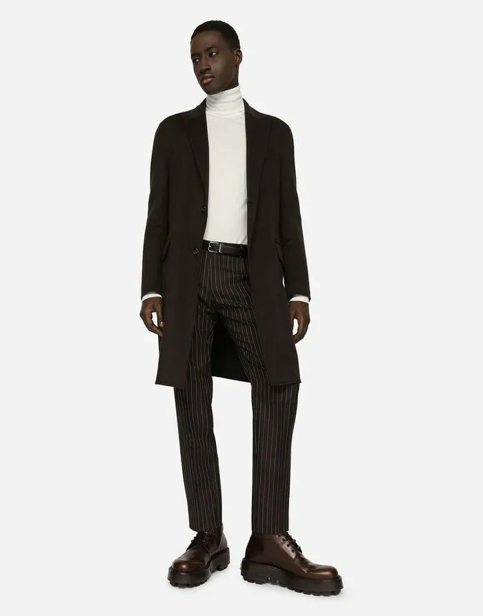 Dolce and Gabbana Coats And Jackets Men Double Cashmere Coat Brown
