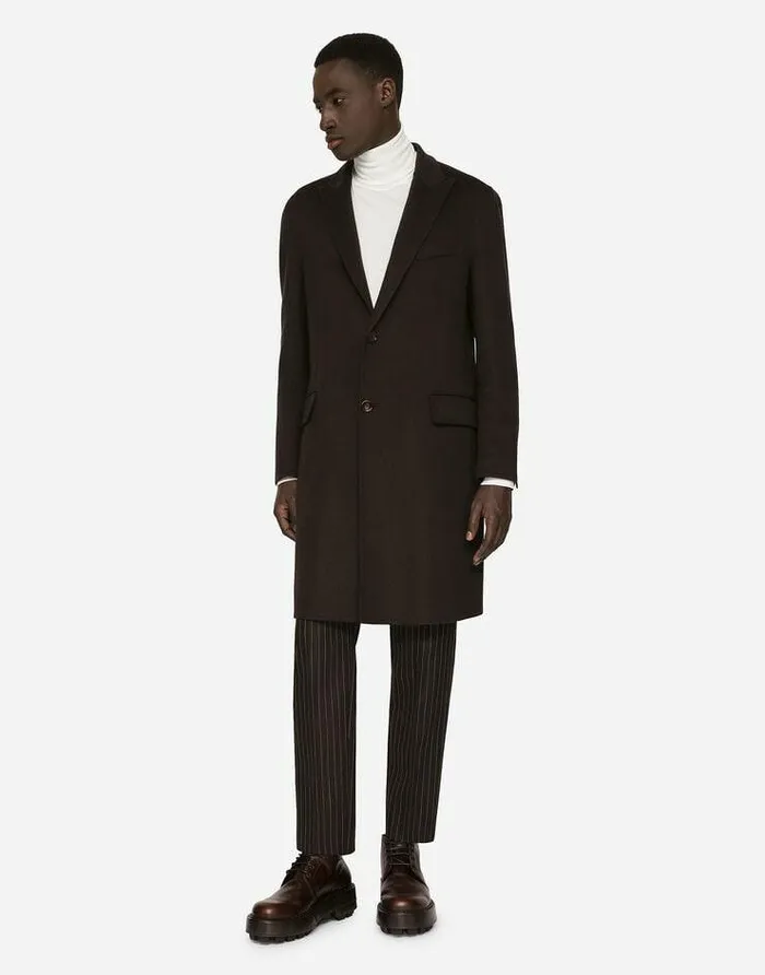 Dolce and Gabbana Coats And Jackets Men Double Cashmere Coat Brown