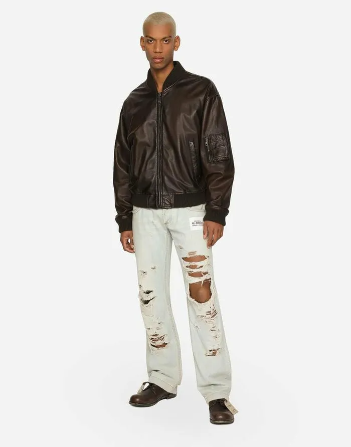 Dolce and Gabbana Coats And Jackets Men Padded Leather Jacket Brown Dolce and Gabbana Coats And Jackets Men Padded Leather Jacket Brown
