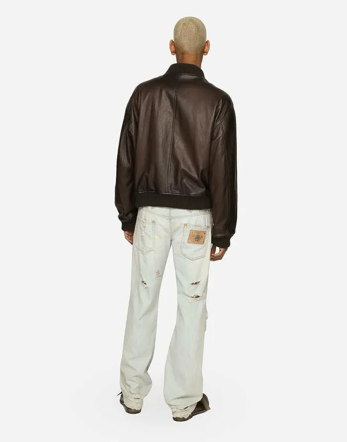 Dolce and Gabbana Coats And Jackets Men Padded Leather Jacket Brown Dolce and Gabbana Coats And Jackets Men Padded Leather Jacket Brown