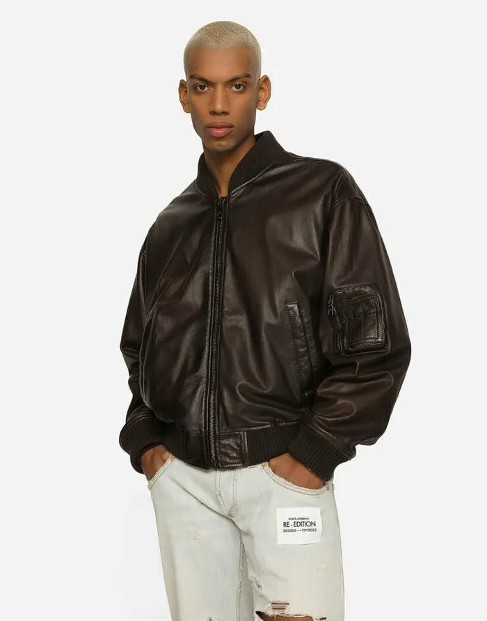 Dolce and Gabbana Coats And Jackets Men Padded Leather Jacket Brown Dolce and Gabbana Coats And Jackets Men Padded Leather Jacket Brown