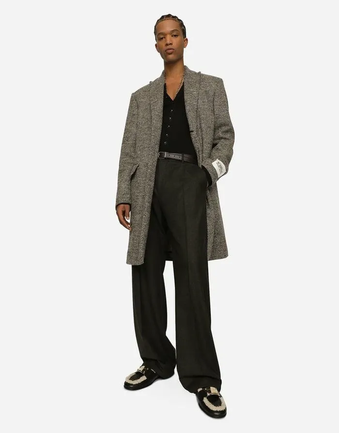 Dolce and Gabbana Coats And Jackets Men Singlebreasted Melange Diagonalweave Wool Coat Multicolor Dolce and Gabbana Coats And Jackets Men Singlebreasted Melange Diagonalweave Wool Coat Multicolor