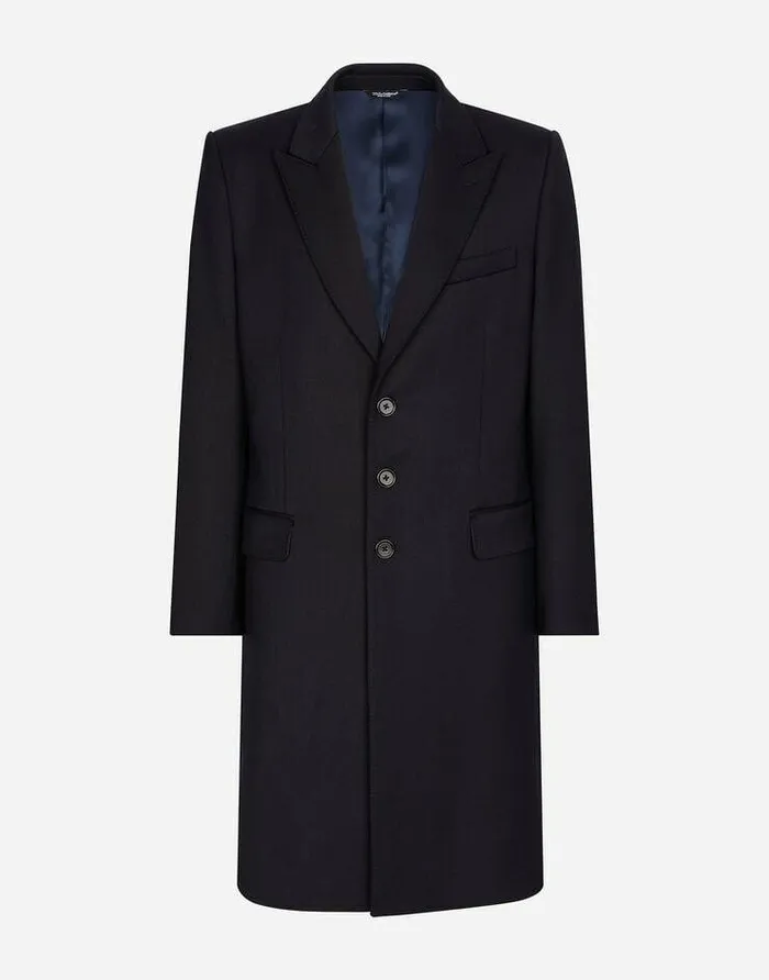 Dolce and Gabbana Coats And Jackets Men Singlebreasted Technical Stretch Wool Coat Blue Dolce and Gabbana Coats And Jackets Men Singlebreasted Technical Stretch Wool Coat Blue